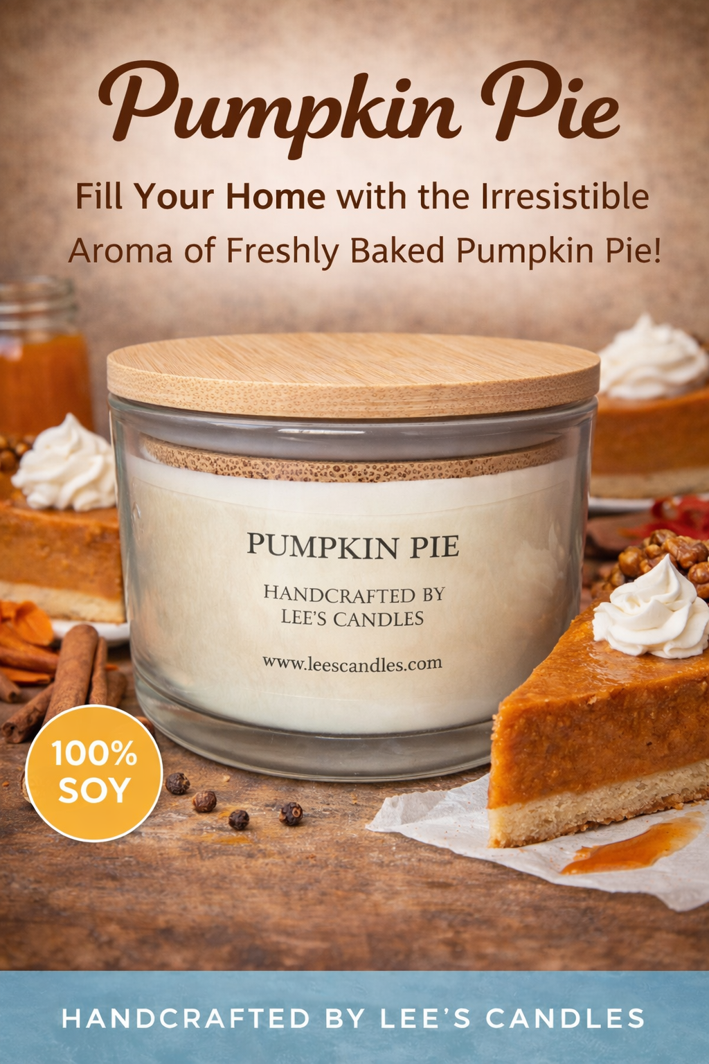 Lee's Candles Pumpkin Pie 3‑Pack candle product thumbnail on white background